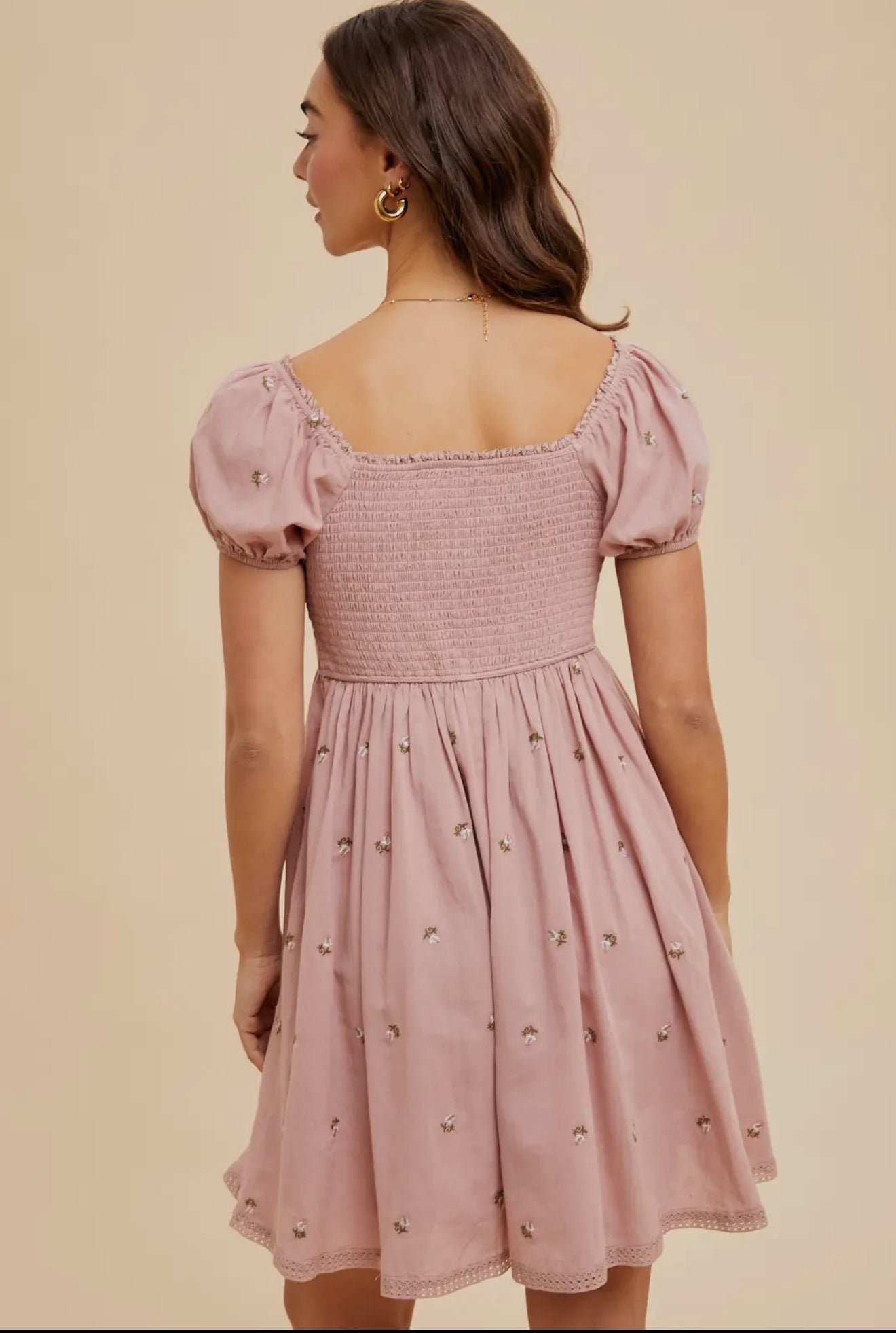 Cross Stitched Embroidered Babydoll
Mini Dress