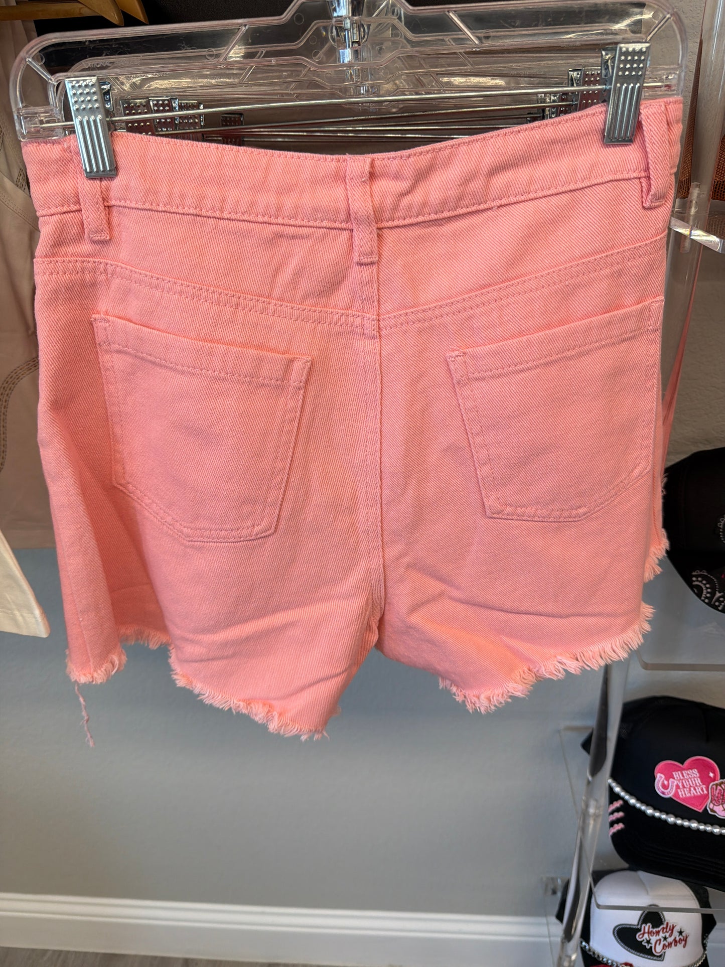 Distressed Frayed Detail Fringe Rhinestone Denim: Pink