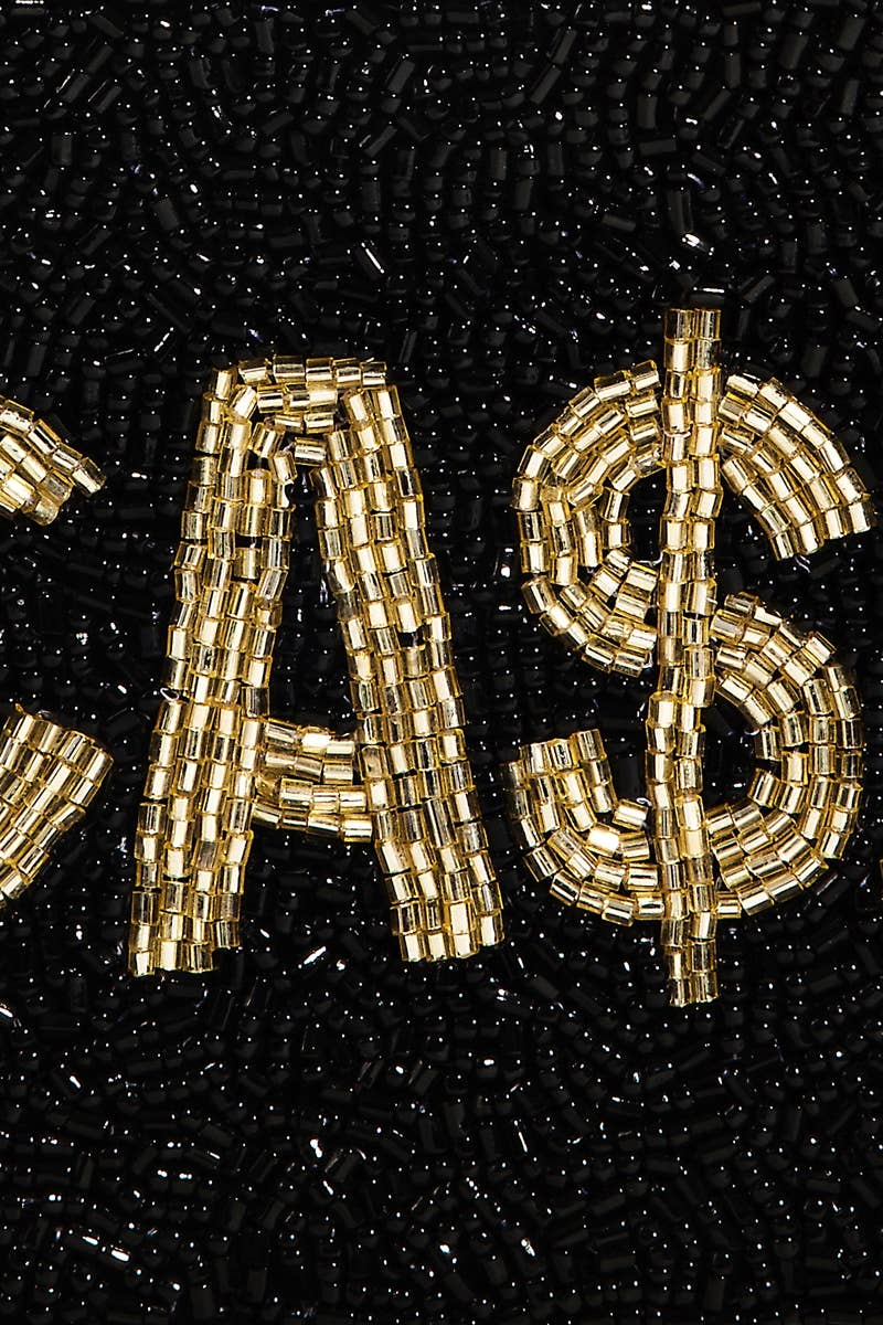 Cash Print Beaded Coin Purse: MULTI