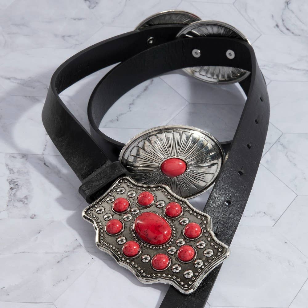 Assorted Western Concho Turquoise Stone Faux Leather Belt