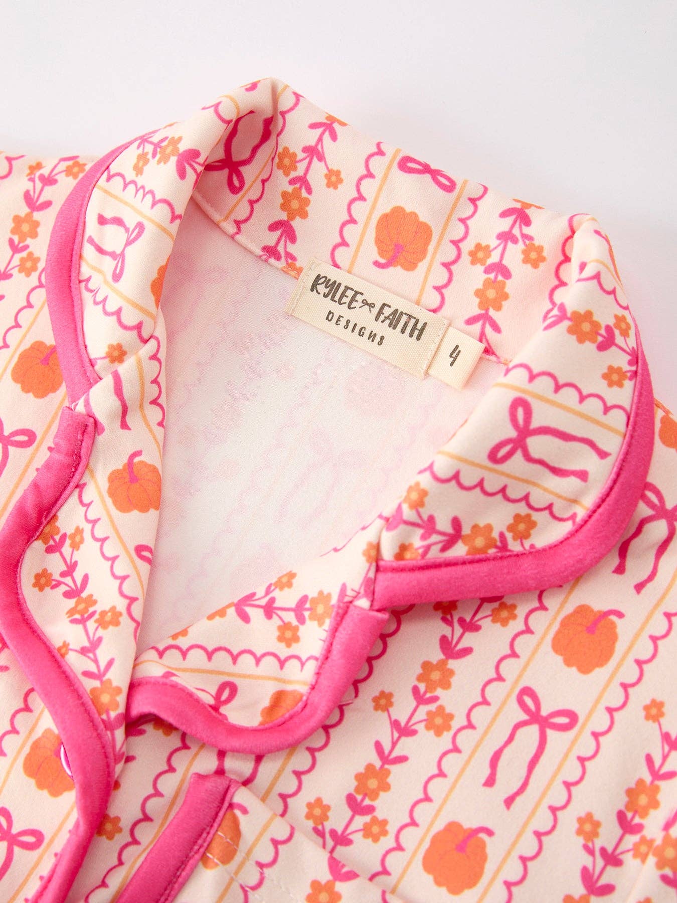 Halloween Thanksgiving Pumpkin Bow Girls Pajama Set