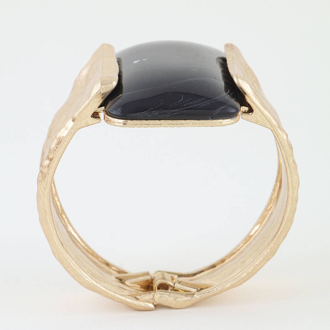 Hammered Cubic Stone Cuff Bracelet