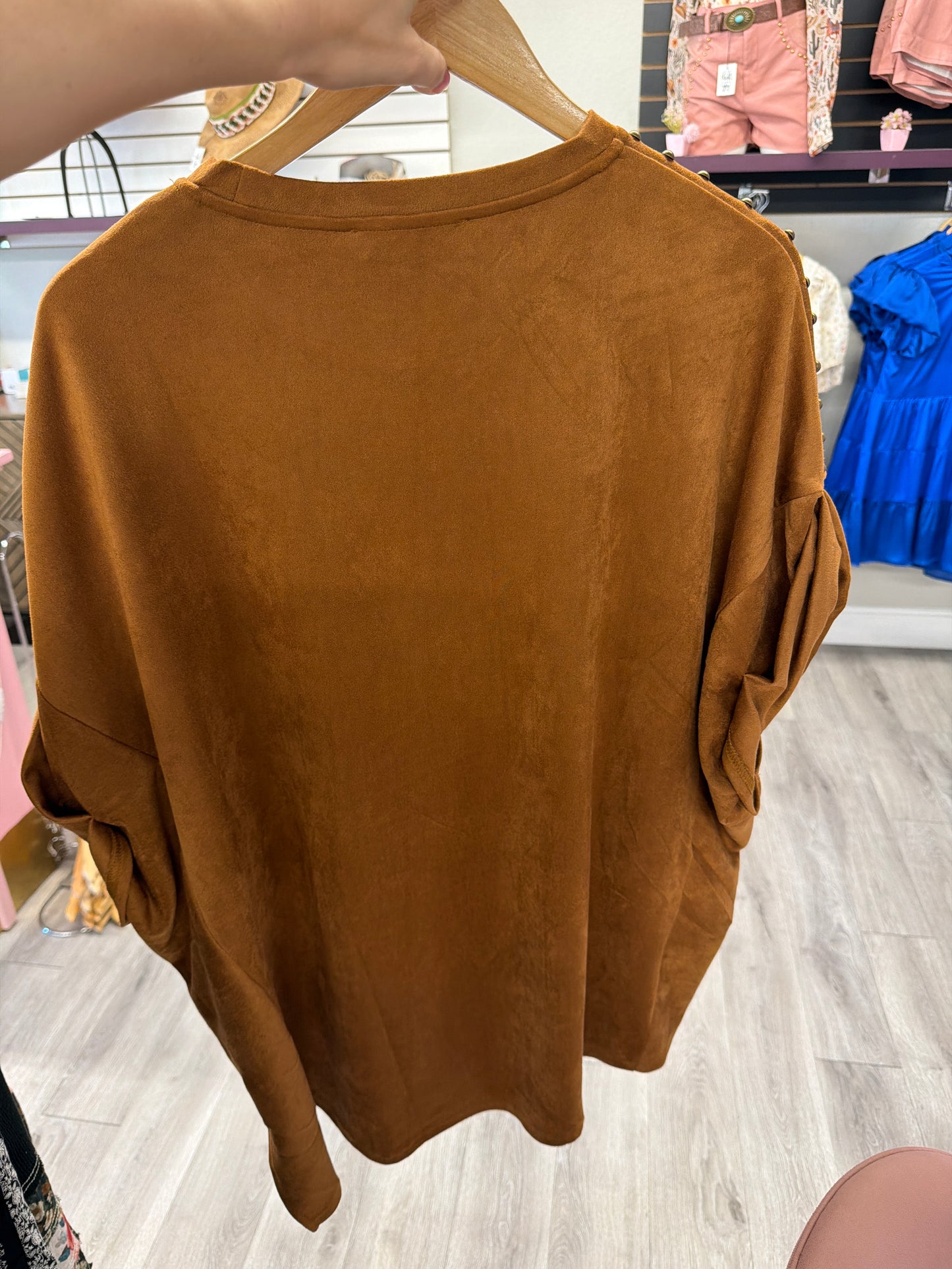 Garment Washed Roll Up Sleeve Studded High Low Tee