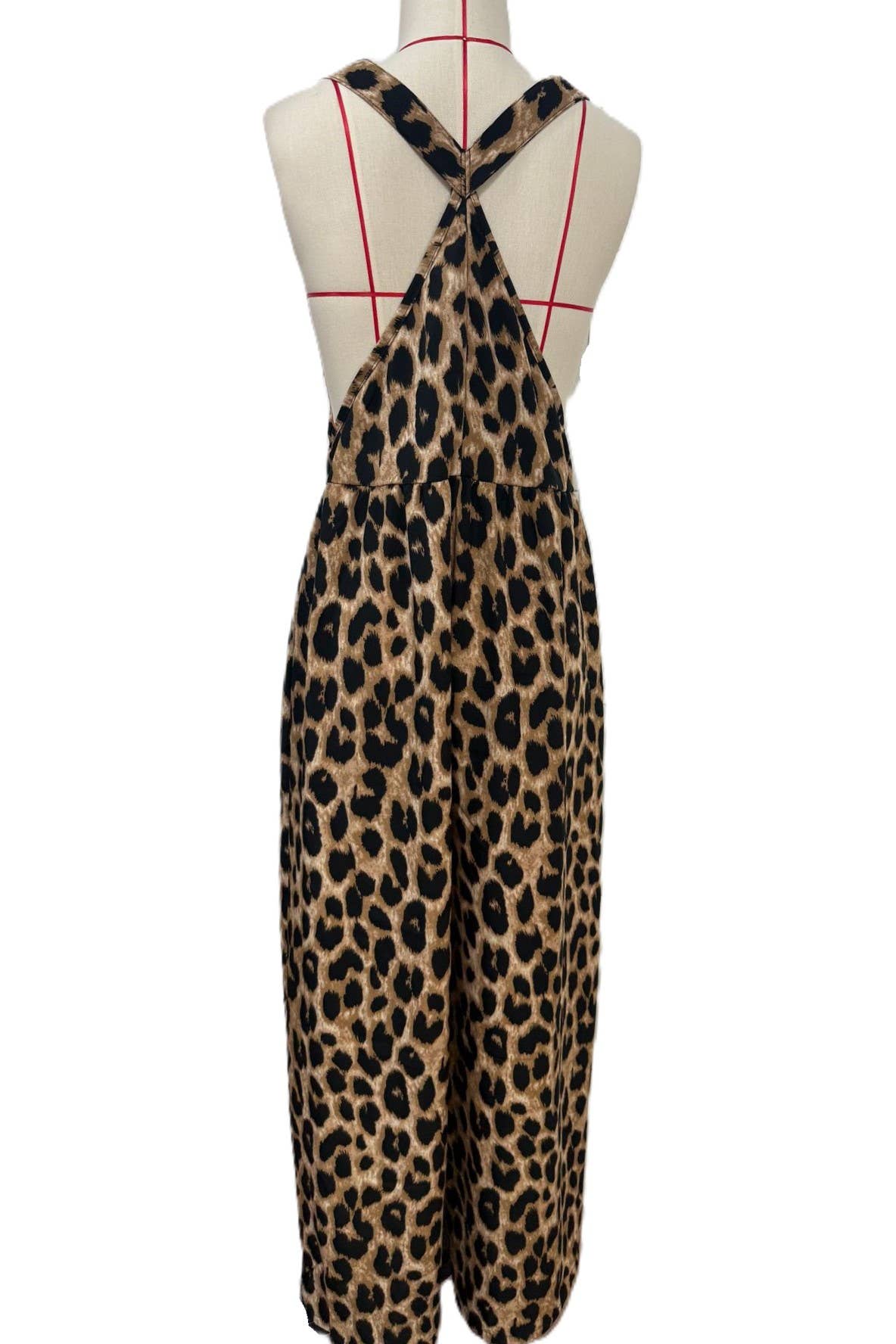 Retro Western Leopard Print Adjustable Strap Jumpsuit: Leopard