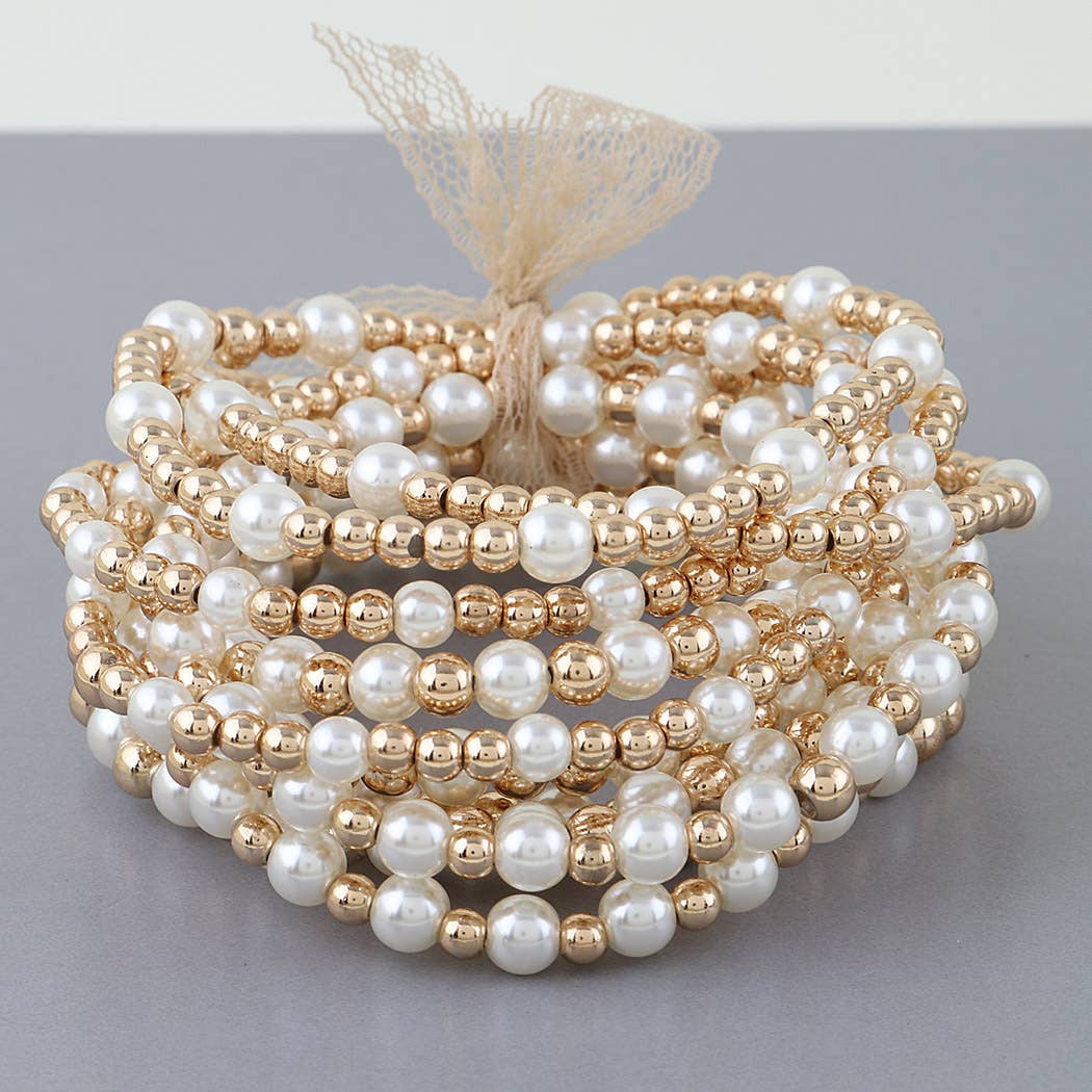 Lace Ribbon Pearl Beaded Bracelet Set