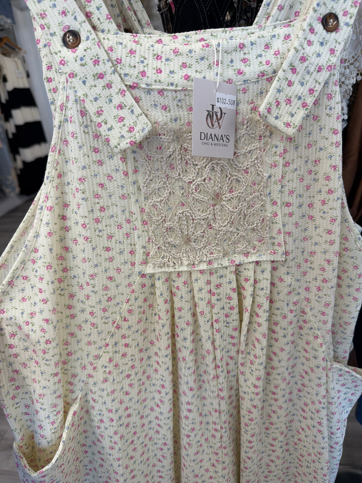 Vintage Floral Knit Contrast Pocket Jogger Overalls: CREAM MULTI