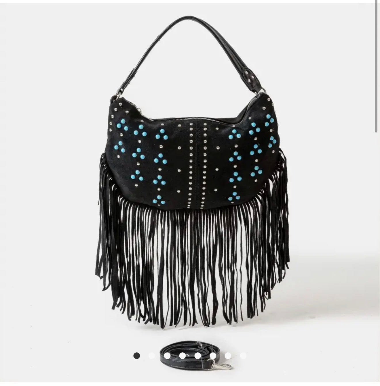 Studded Pattern Multi Fringe Hobo
Shoulder Bag