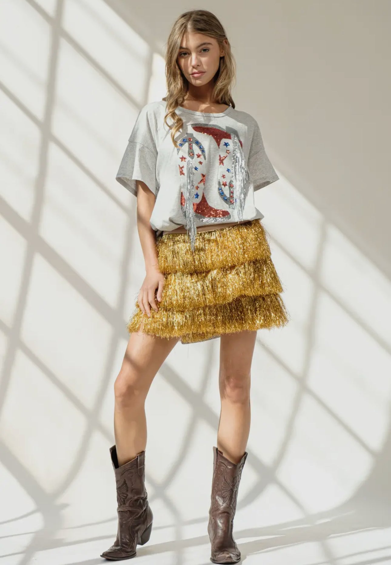 Cotton Sequin Western Boot
Fringe Loose Side