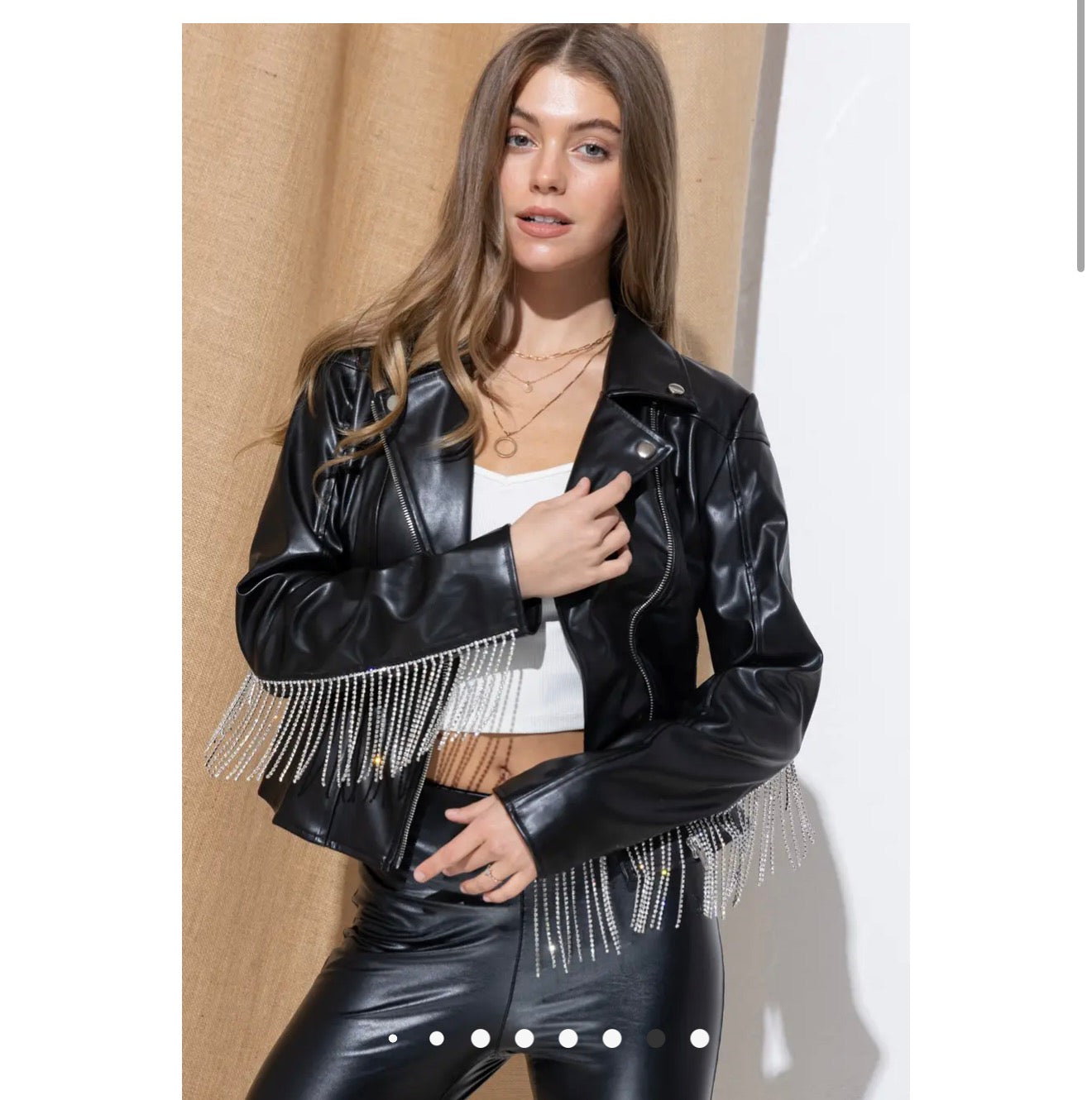 Faux Leather Moto Jacket
Rhinestone Fringe Back