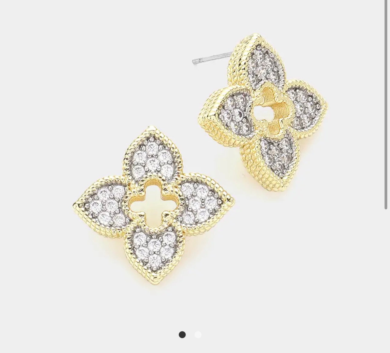 14K Gold Plated Cz Stone Paved Clover Stud Earrings