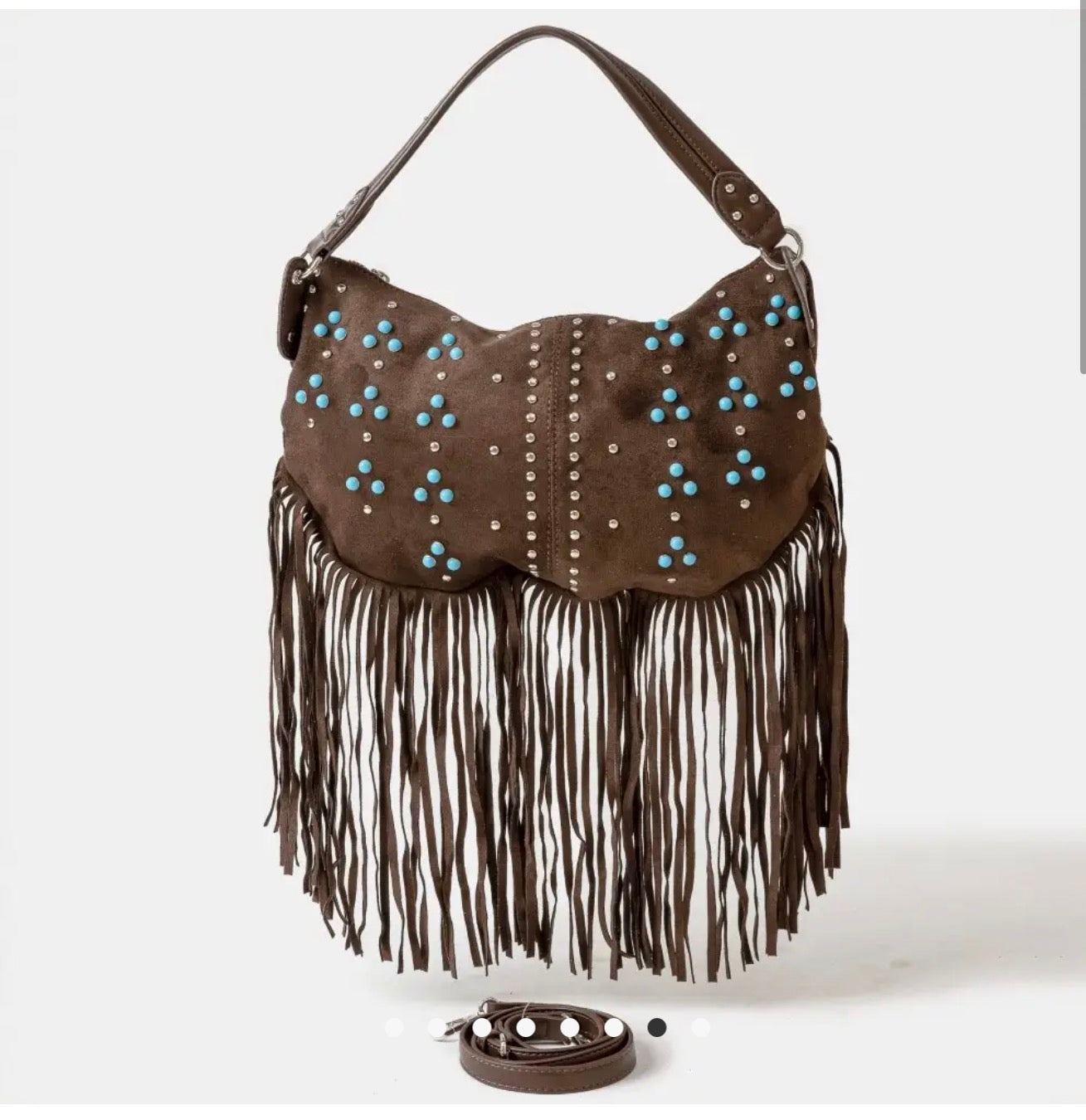 Studded Pattern Multi Fringe Hobo
Shoulder Bag