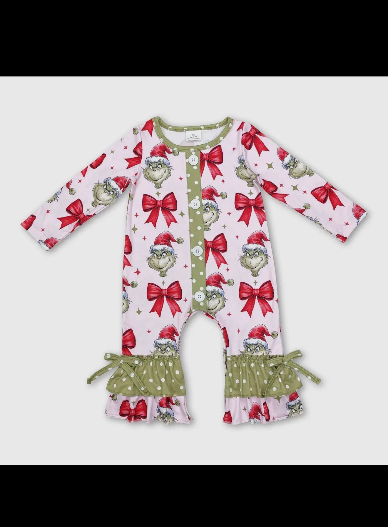 Red Bow Green Face Ruffle Baby Girls
Christmas Romper