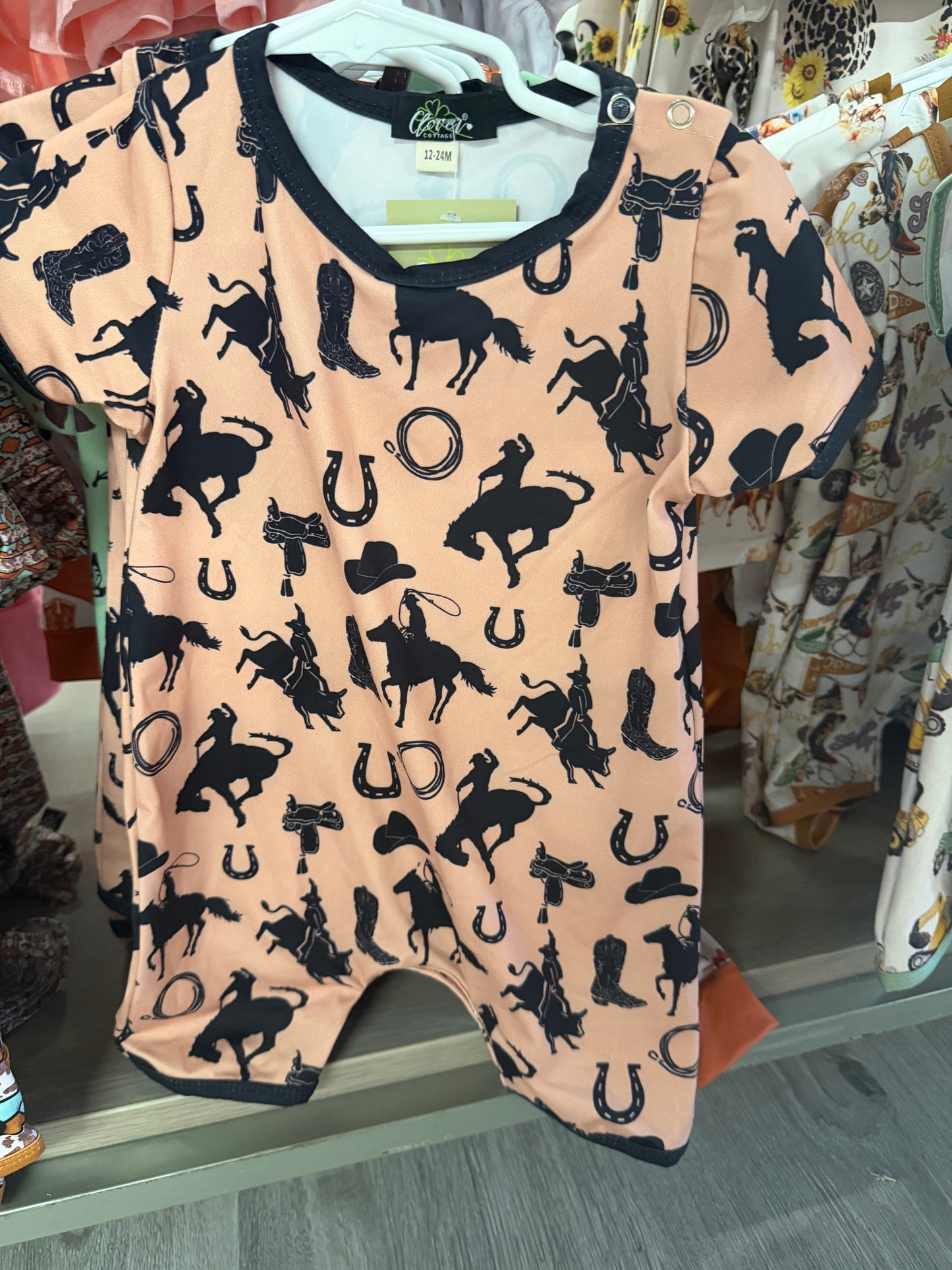 Orange rodeo baby boy onesie