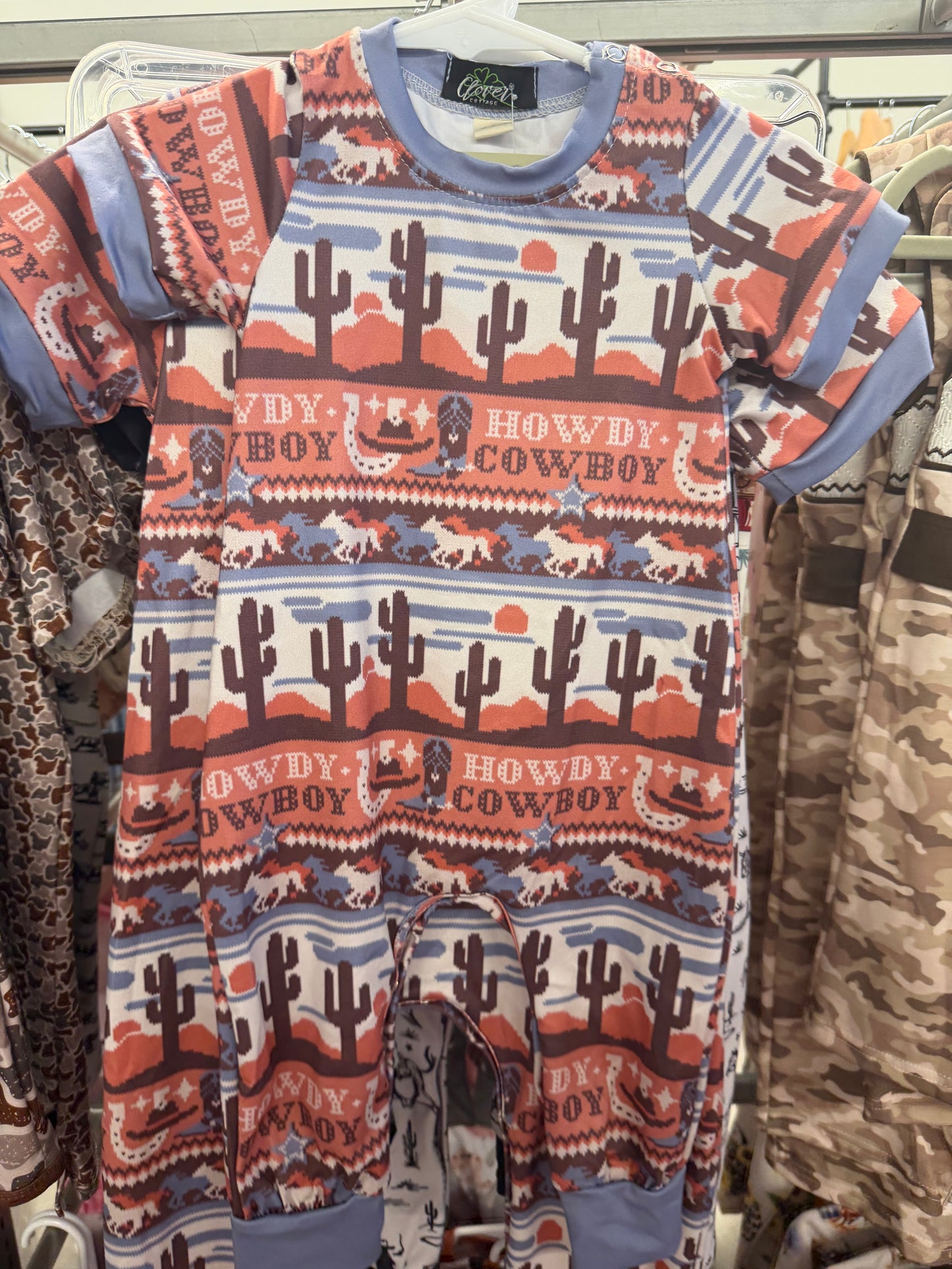 Red and blue cactus baby boy onesie
