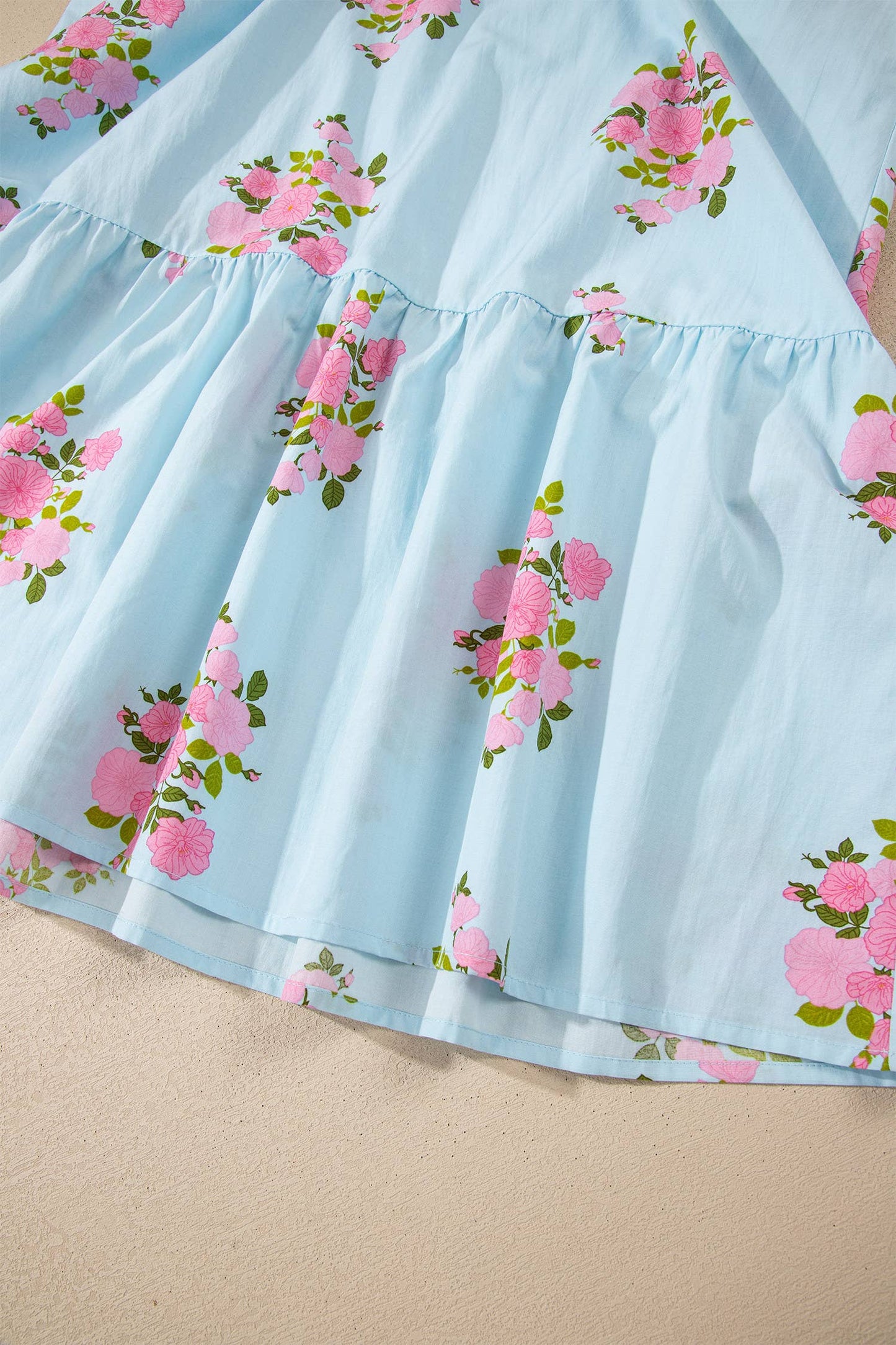 V Neck Flutter Short Sleeve Floral Maxi Dresses Sky Blue