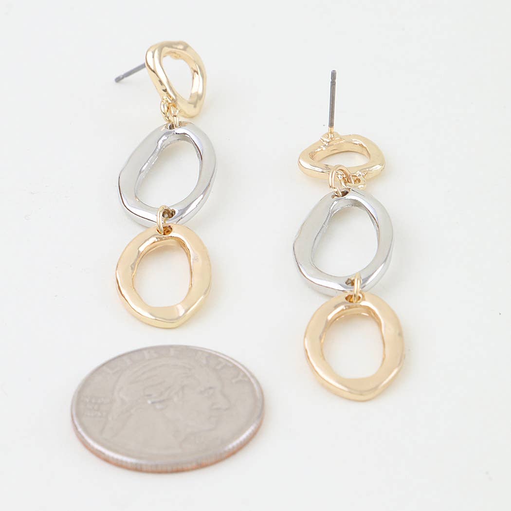 Polished Two Toned Loop Drop Earrings