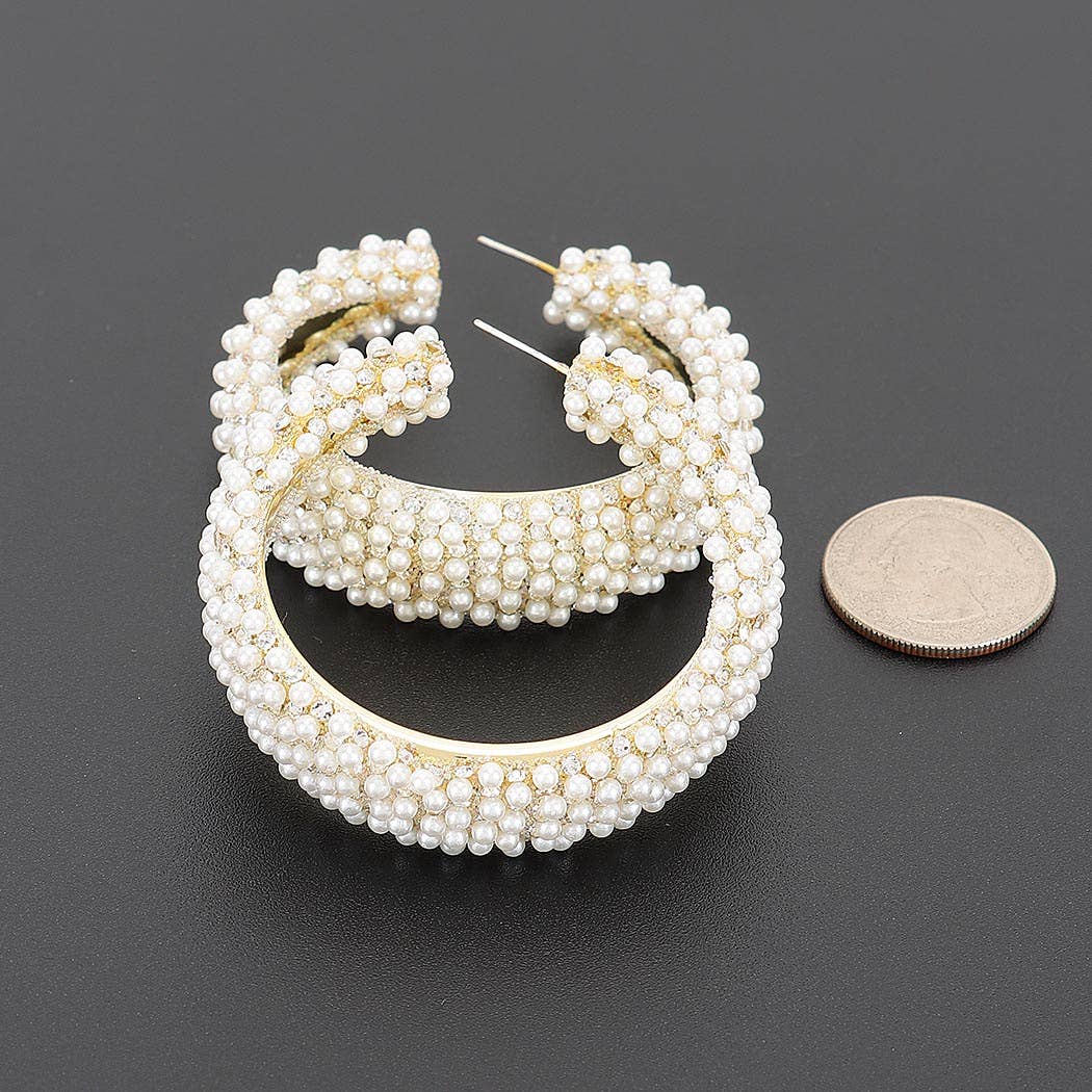 Pearl-encrusted Open Hoop Earrings