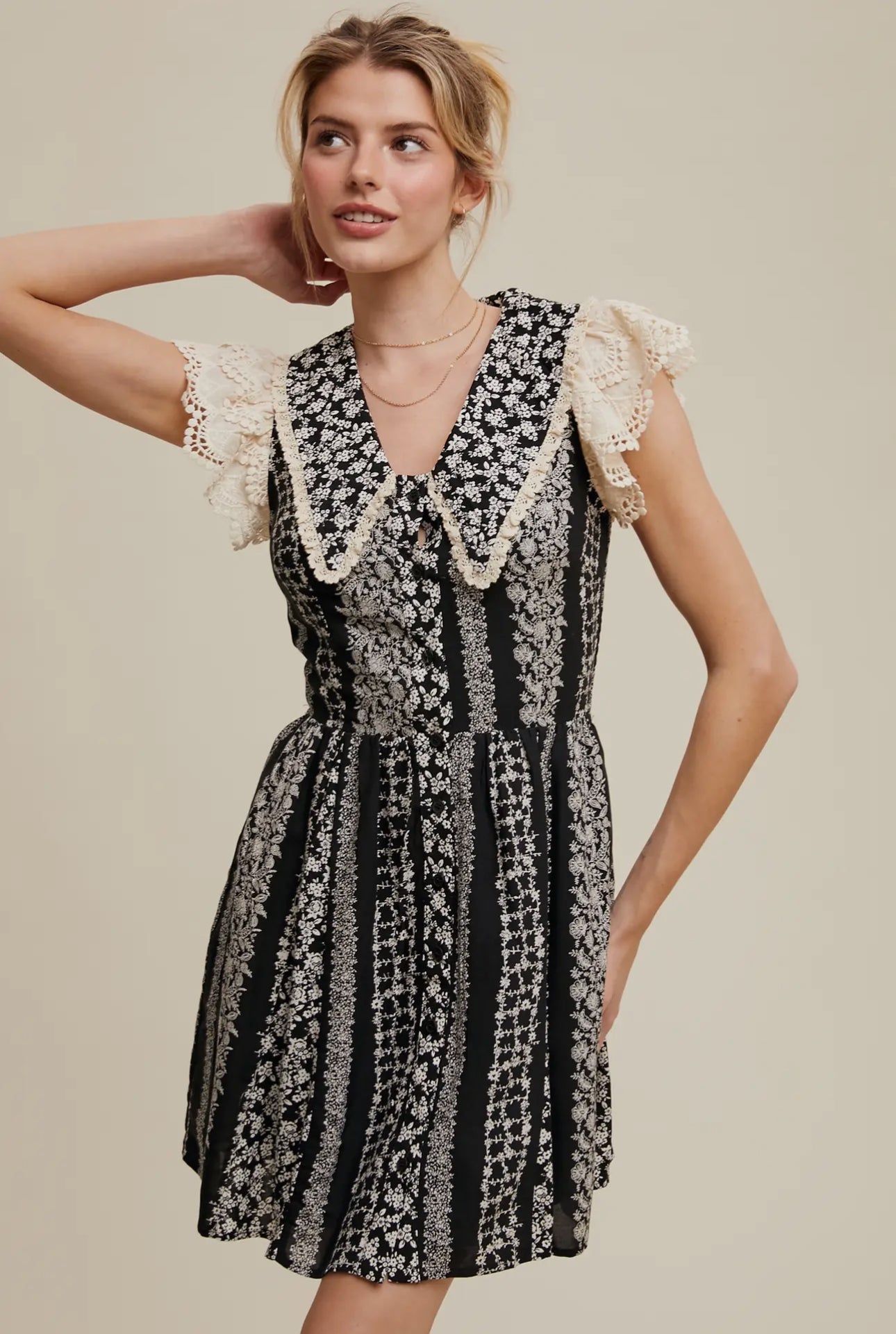 Vintage Lace Floral Mini Dress