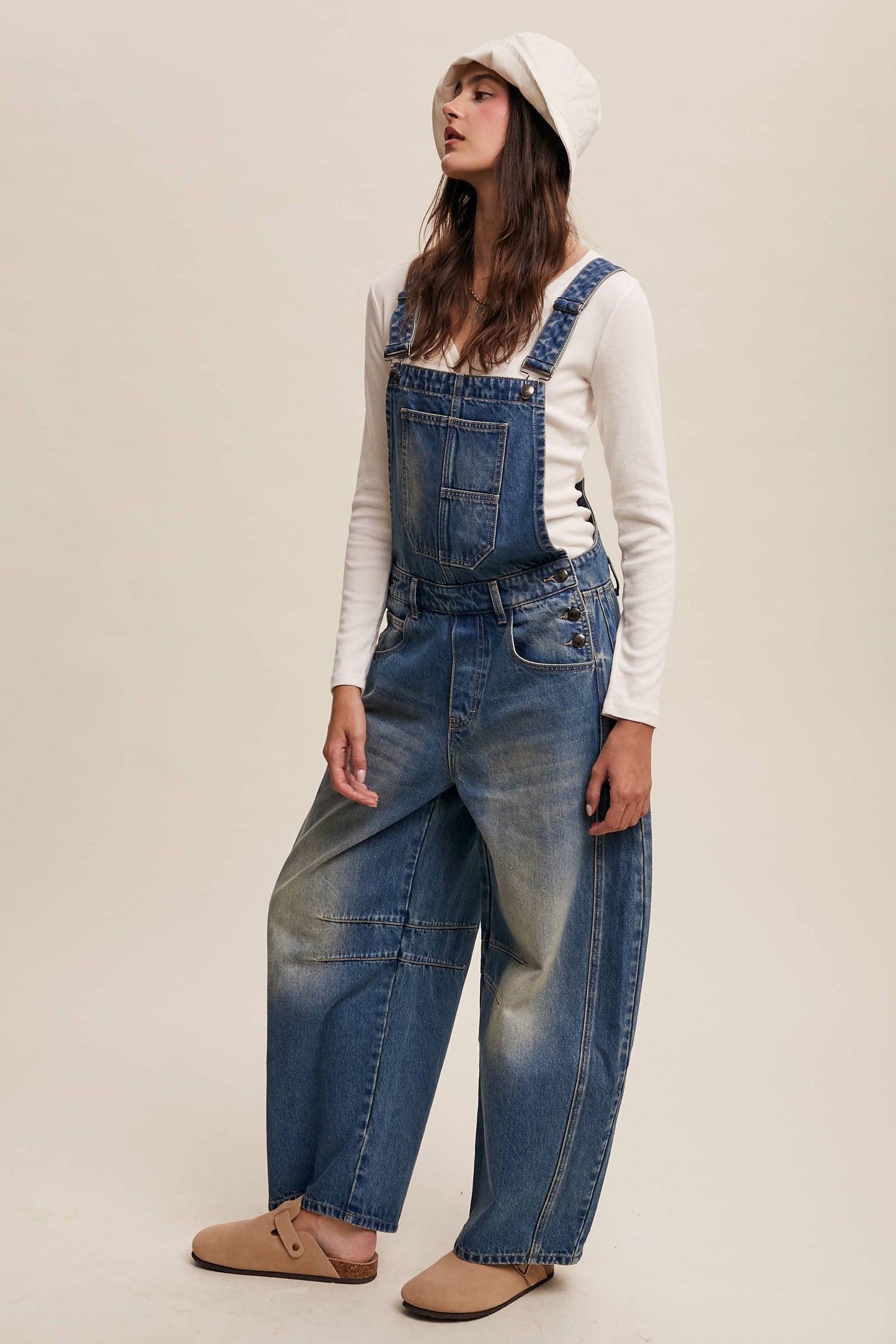 Barrel Jean Denim Overall: Blue Denim