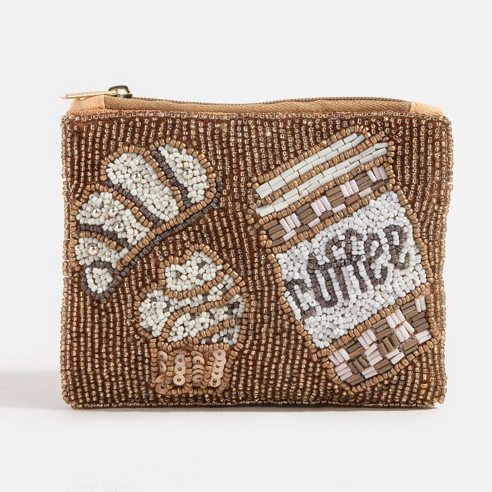 Coffee And Pastries Seed Beaded Coin Purse: MULTI