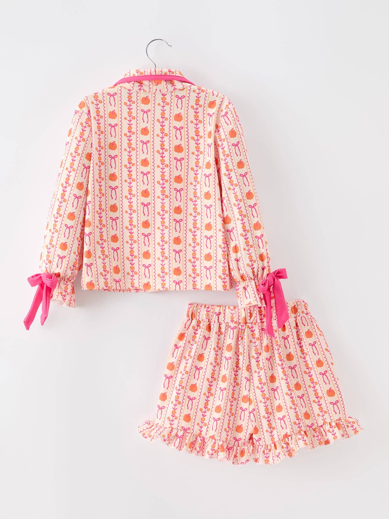 Halloween Thanksgiving Pumpkin Bow Girls Pajama Set