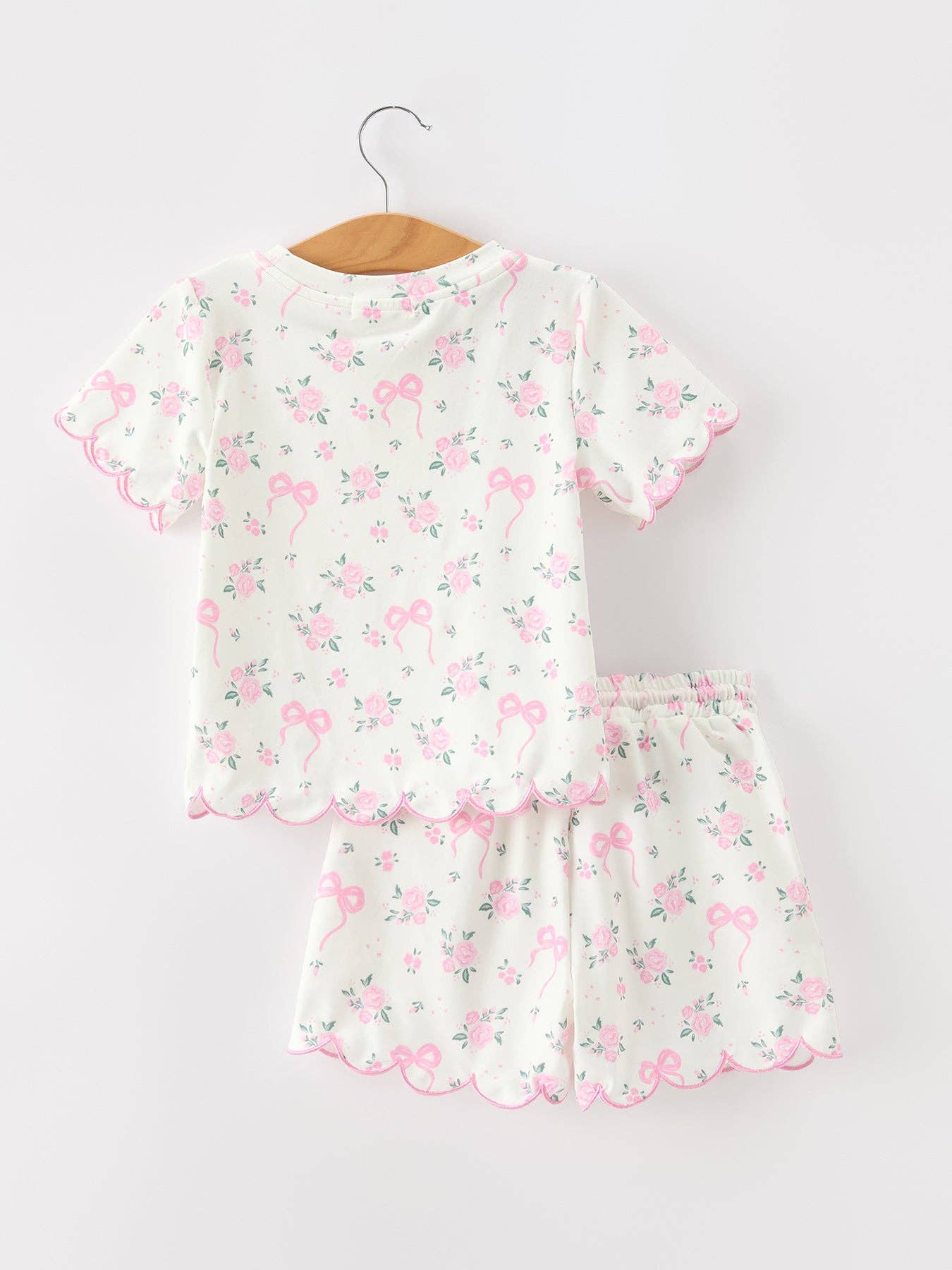 Rose Bow Girl Short Set Scallop