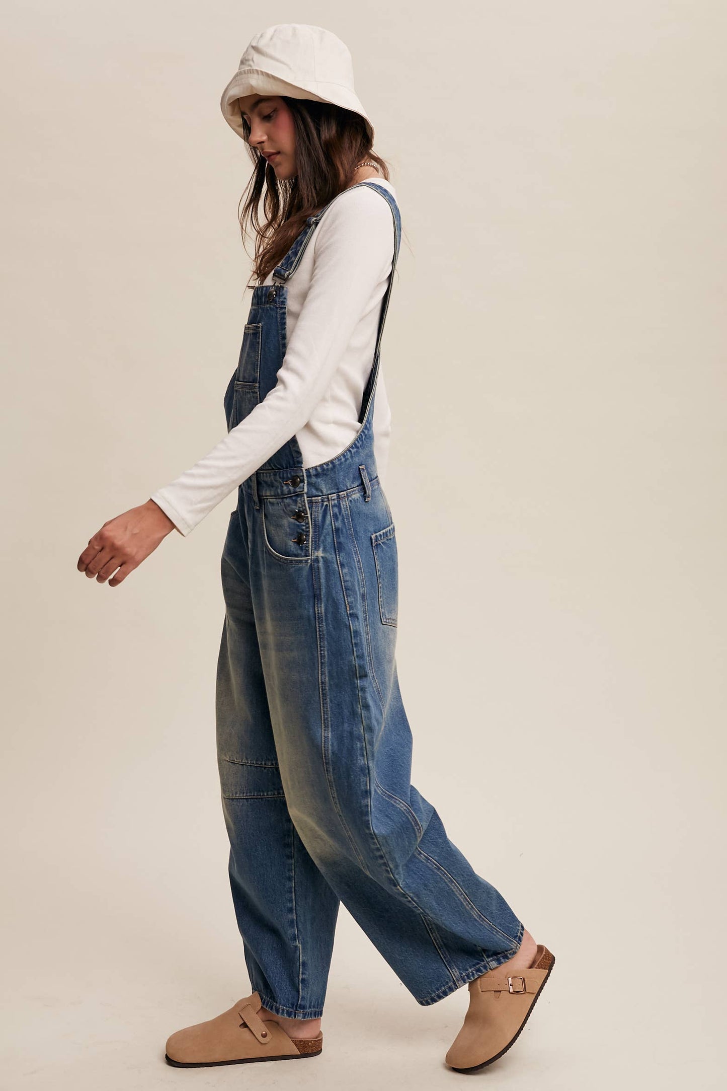 Barrel Jean Denim Overall: Blue Denim