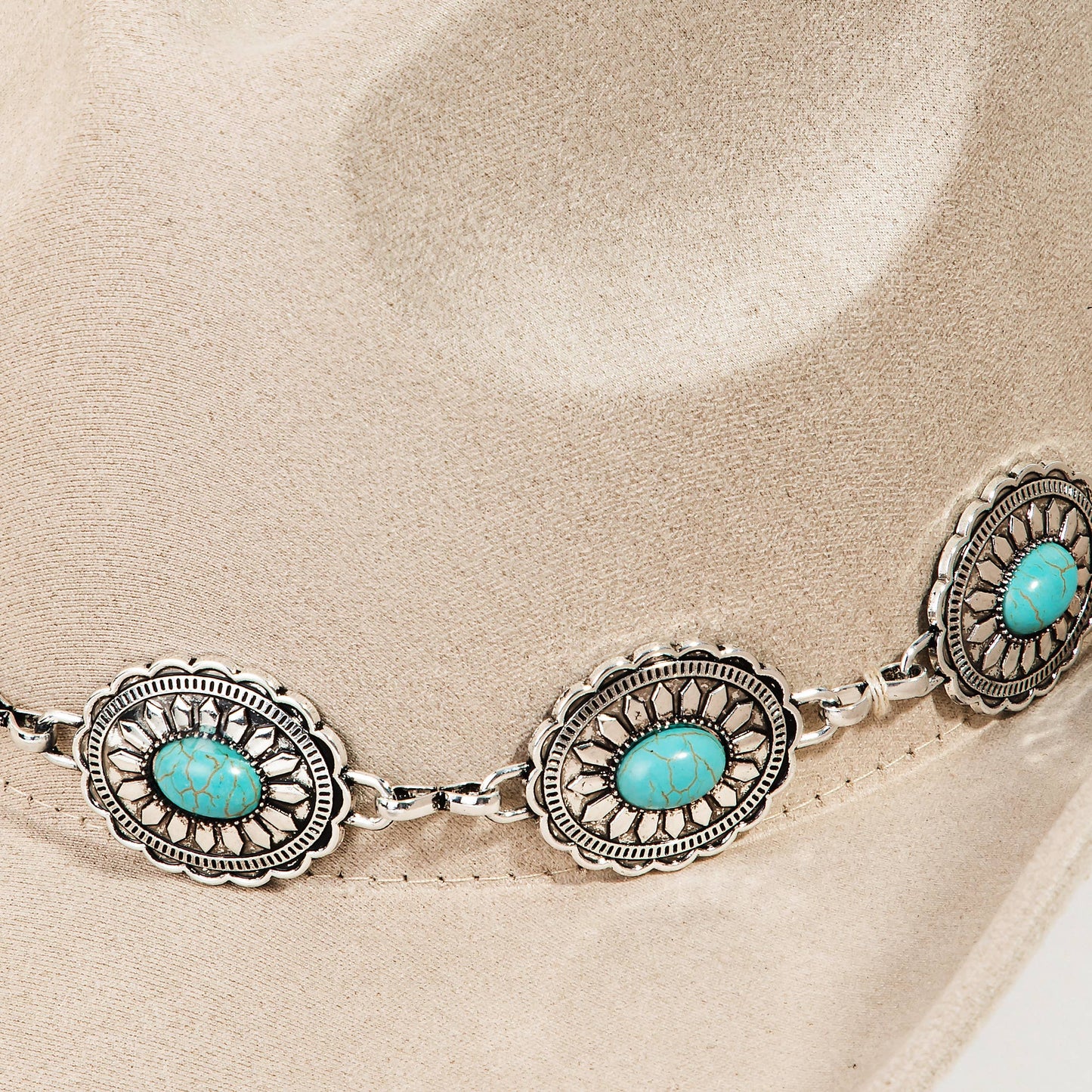 Turquoise Oval Stone Strap Western Cowboy Hat