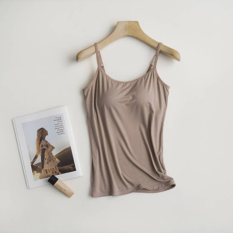 Essential Basic Soft Modal tank top camisole with bra: Coca
