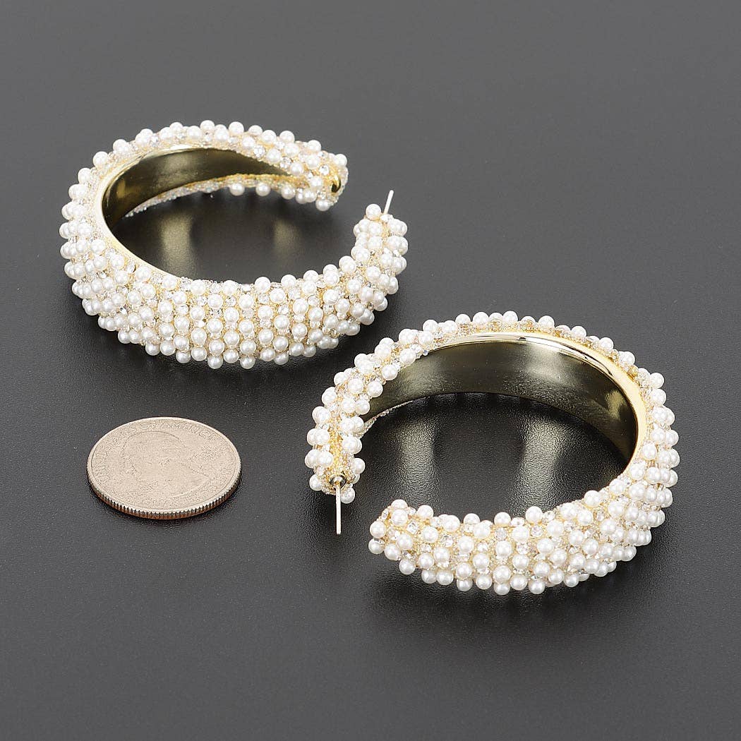 Pearl-encrusted Open Hoop Earrings