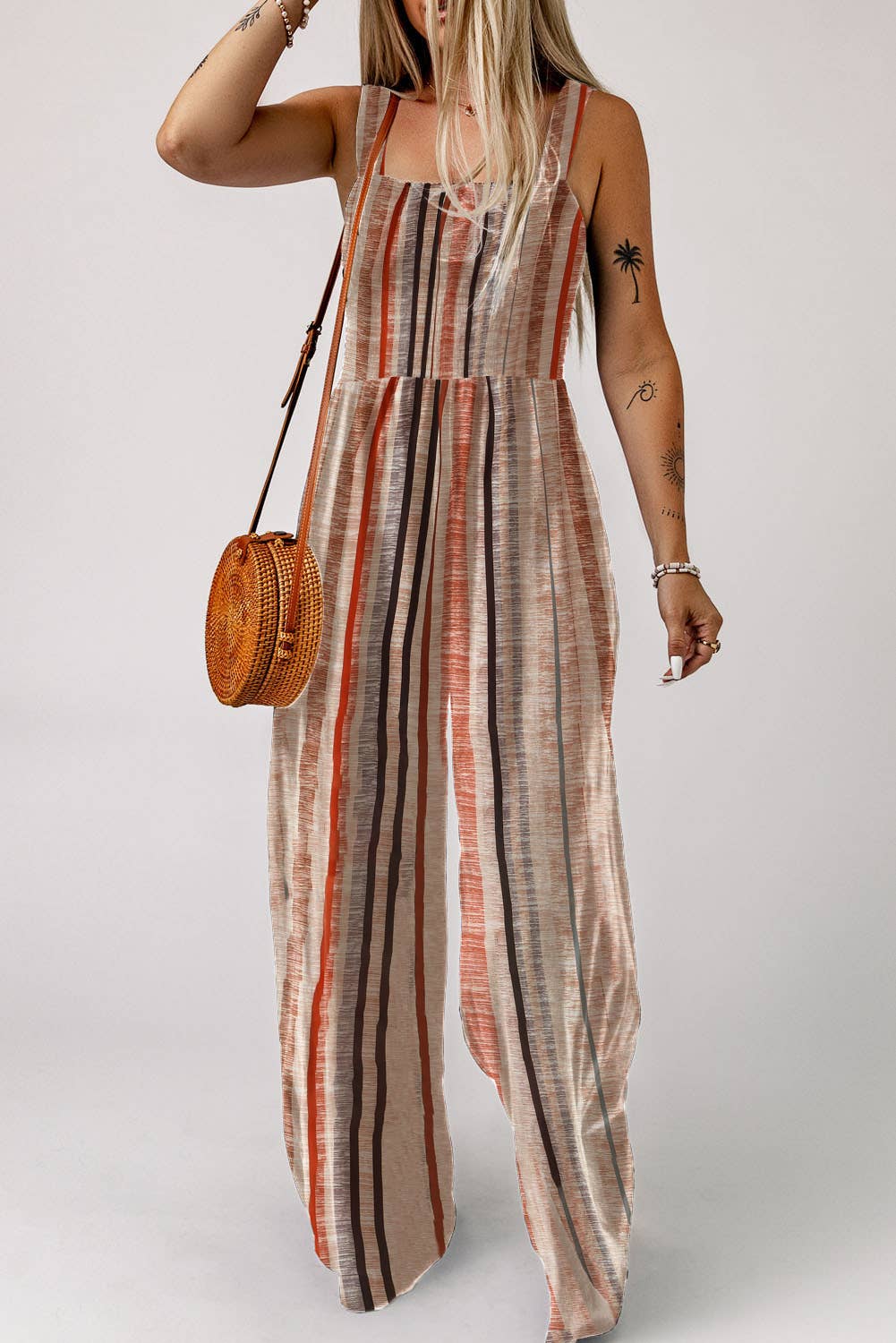 Square Neck Sleeveless Smocked Bodice Wide Leg Jumpsuit