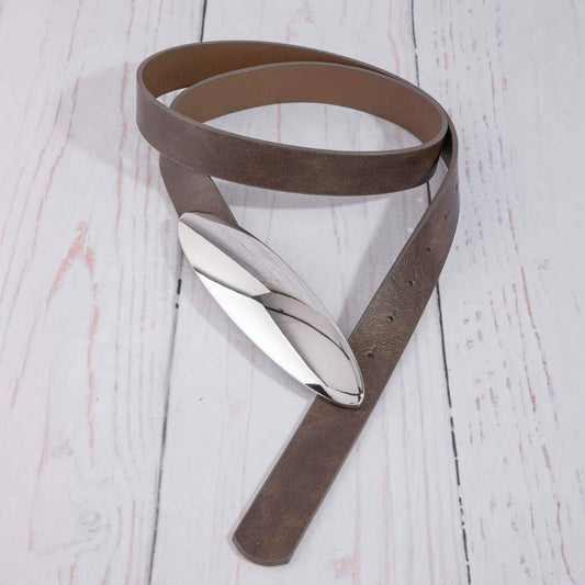 Vegan Leather Oval Long Plate Buckle Belt