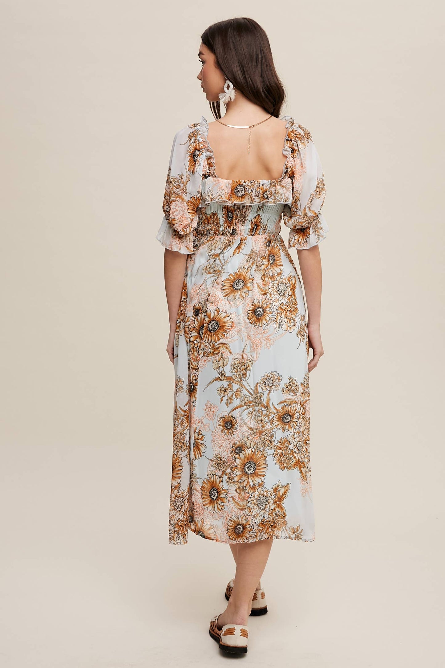 Floral Smocked Midi Dress: Butter Scotch
