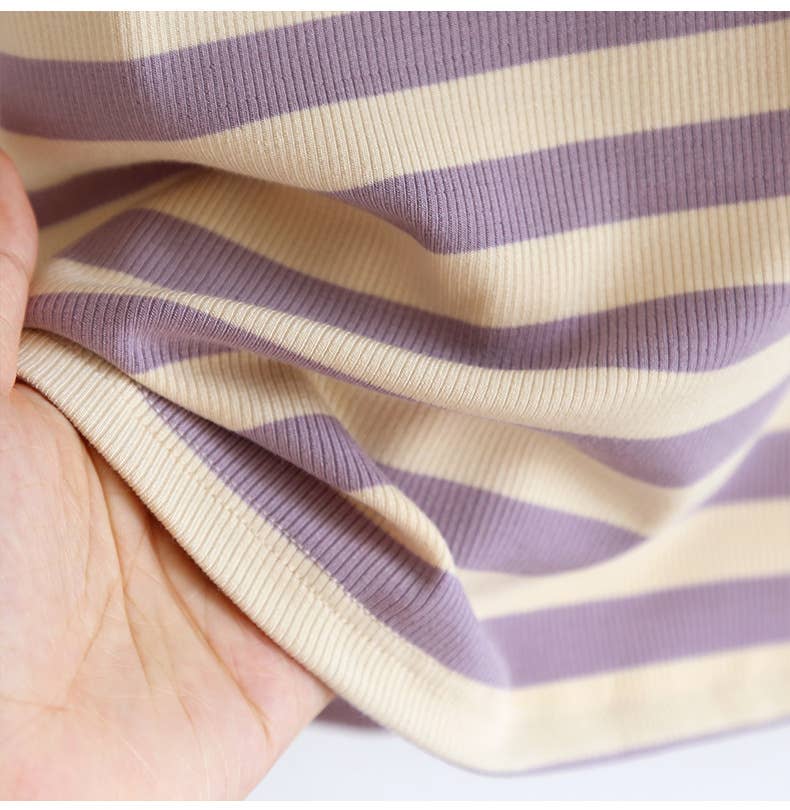 Contrast stripe scoop neck built-in bra tank top: Purple