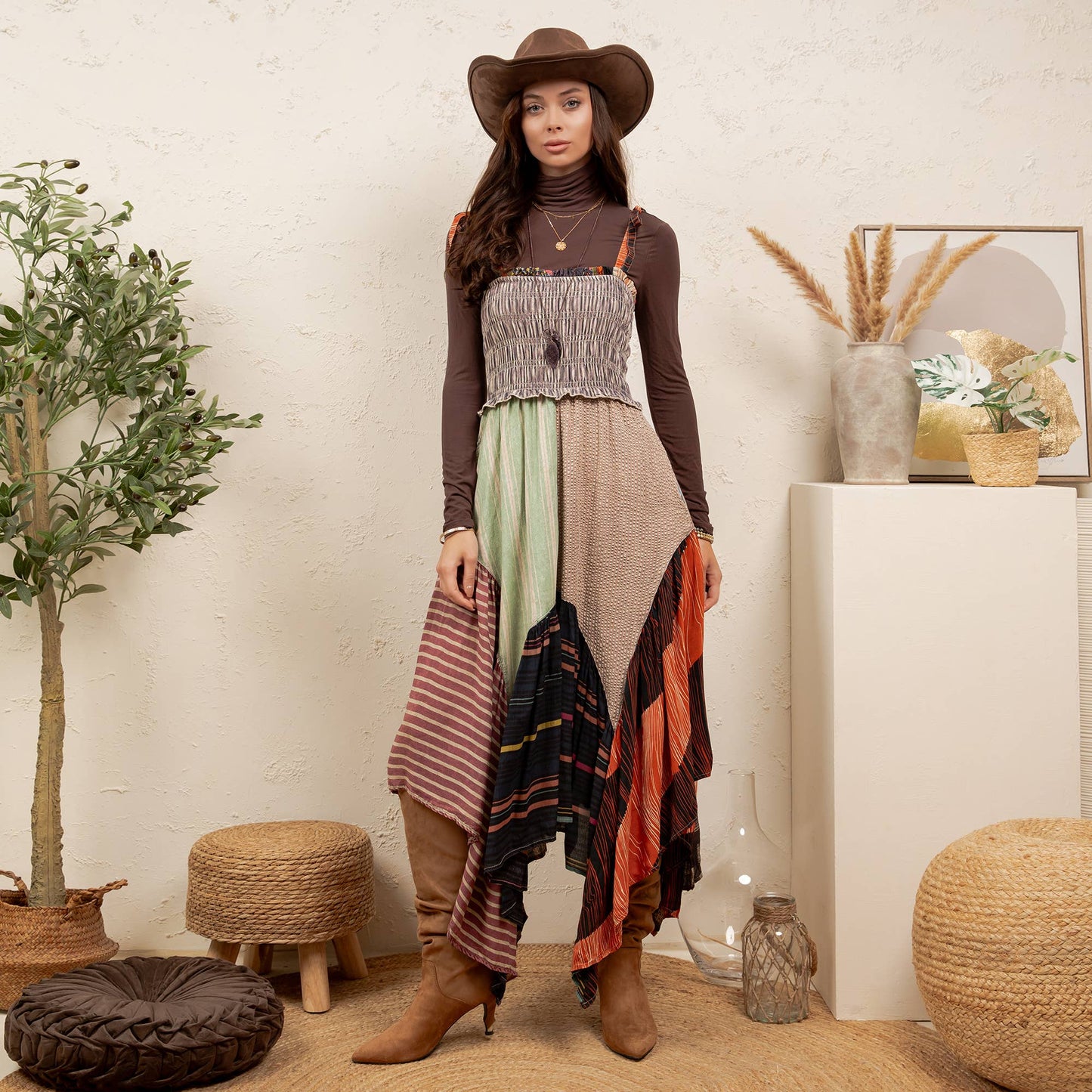 Handkerchief Hem Mid-length Dress With Patches