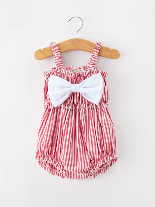 Mommy & Me Bow Stripe Baby Bubble Romper