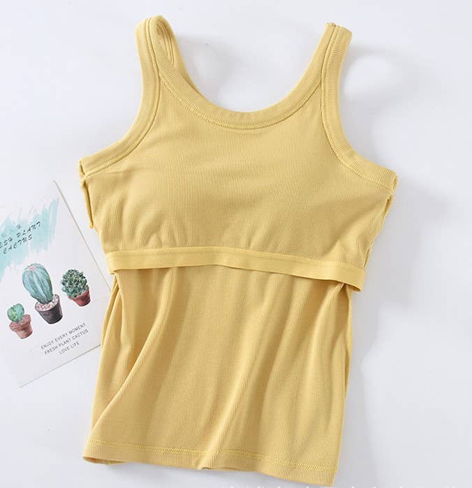 Athleisure built-in bra rib tank top: Yellow