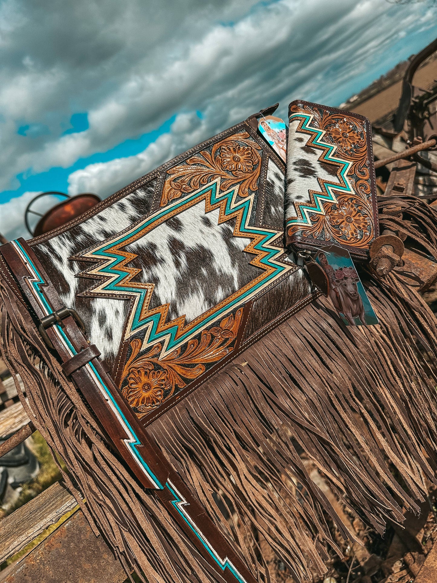 The Zigg Adjustable Cowhide Tooled Purse