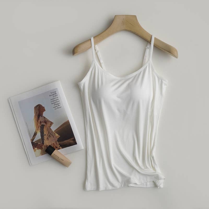 Essential Basic Soft Modal tank top camisole with bra: White