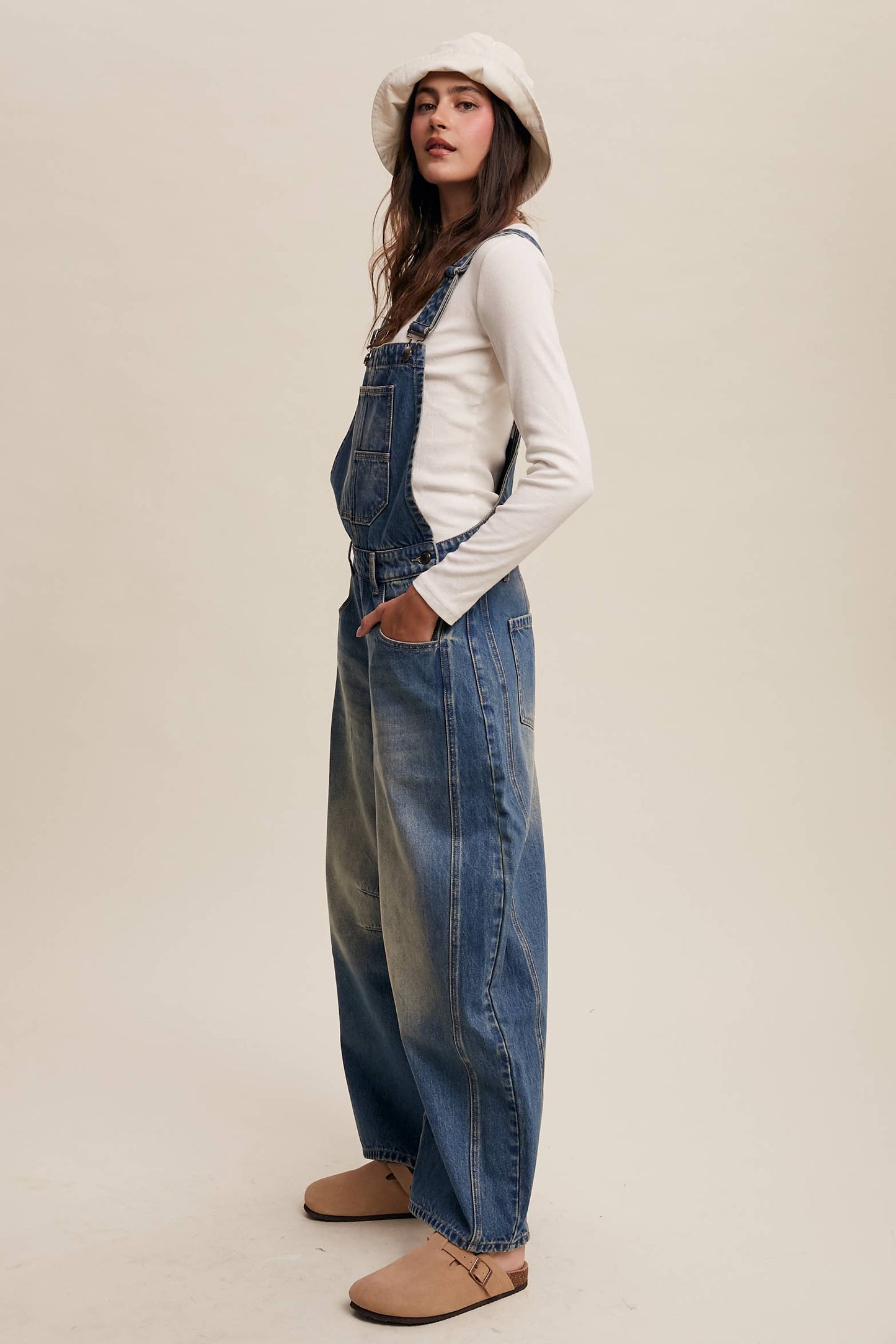 Barrel Jean Denim Overall: Blue Denim