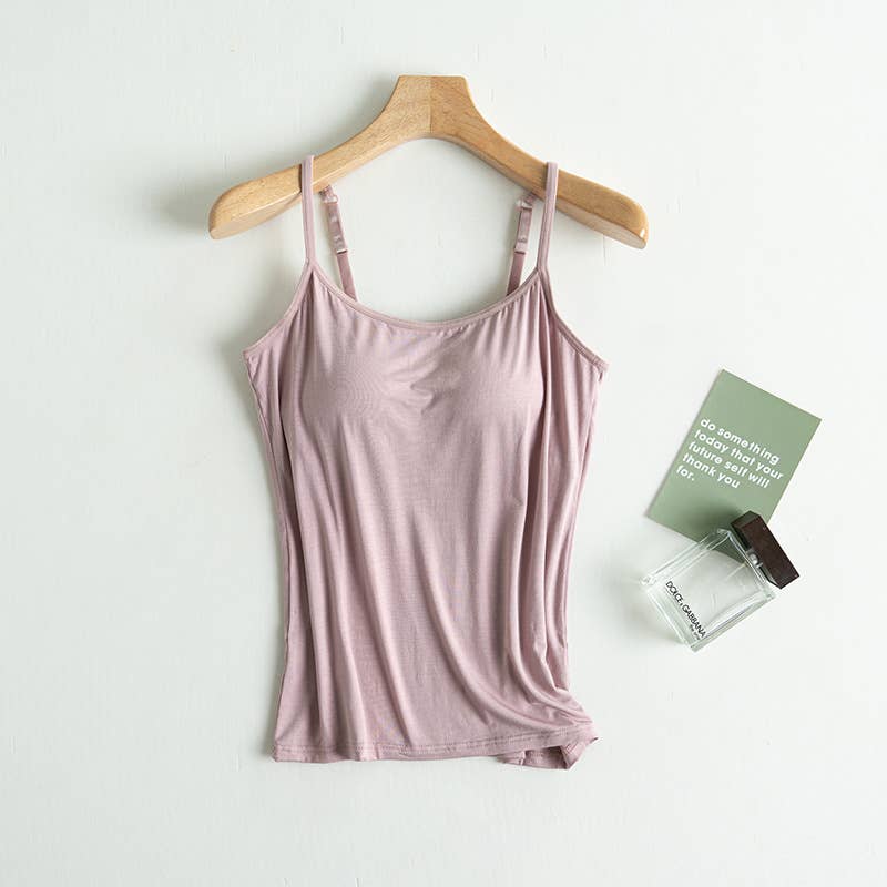 Essential Basic Soft Modal tank top camisole with bra: Pink