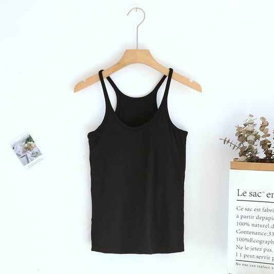 Regular athletic Spoon U-neck built-in bra rib tank top: Black