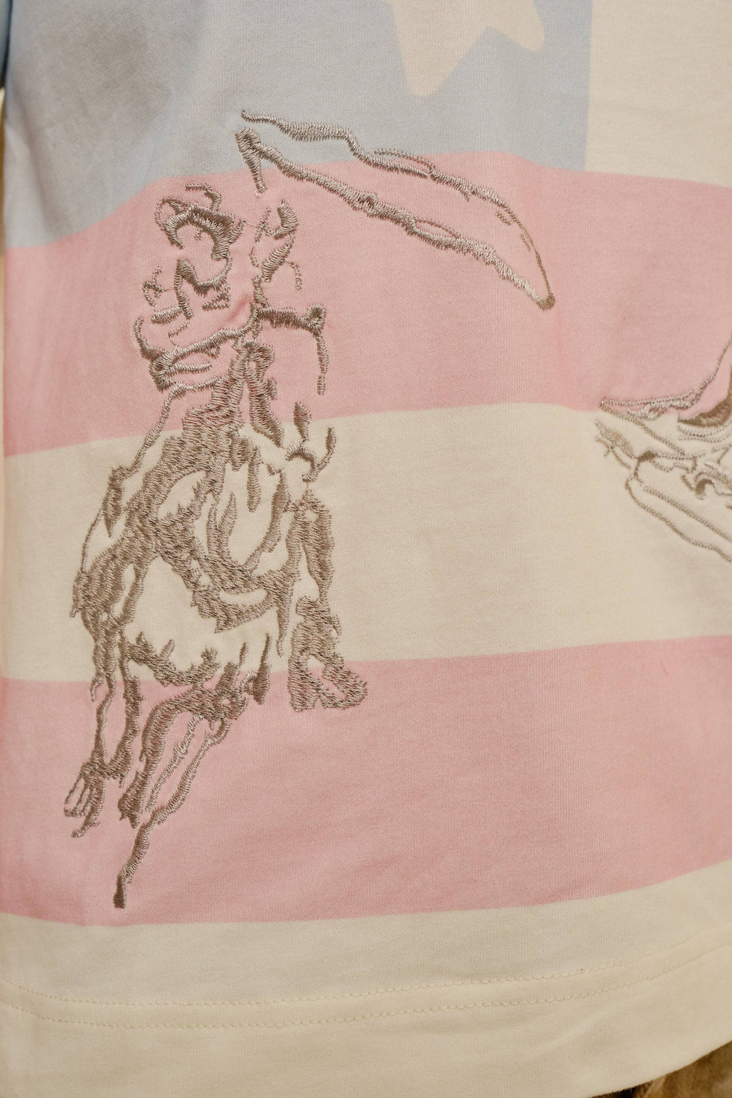 Western Flag Embroidery Crewneck Top: OFF WHITE MULTI