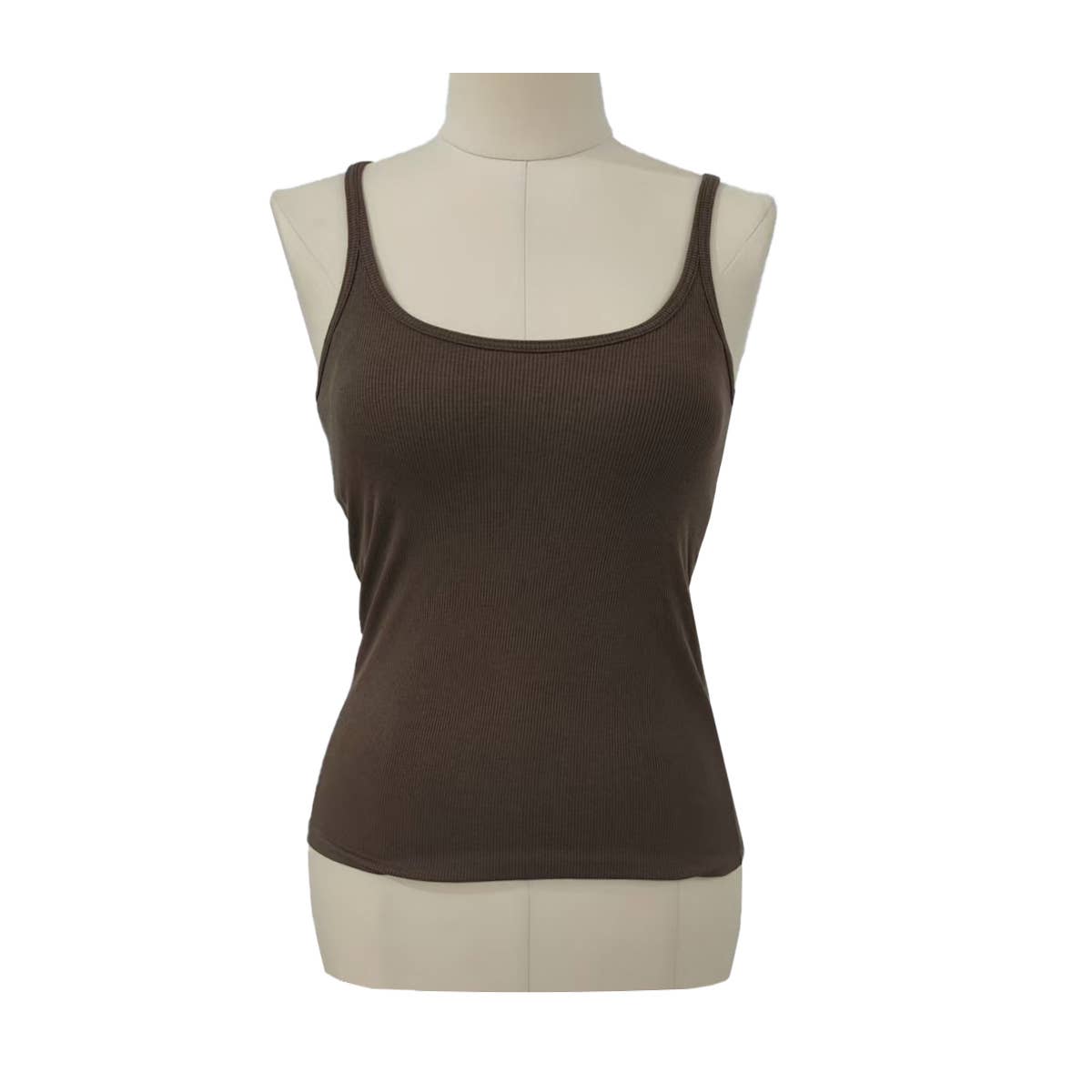 Regular athletic Spoon U-neck built-in bra rib tank top: Brown