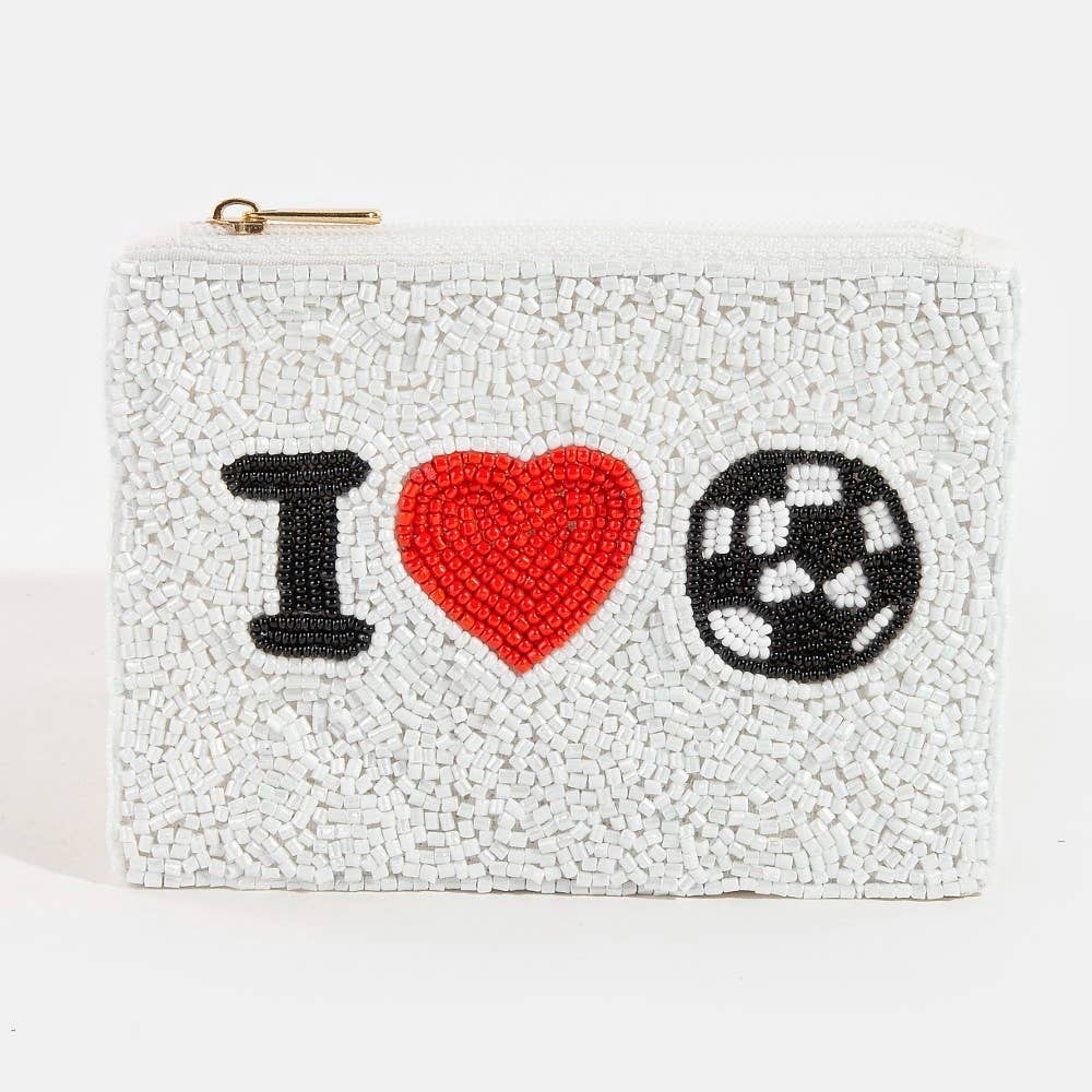 Seed Beaded I Love Soccer Coin Purse