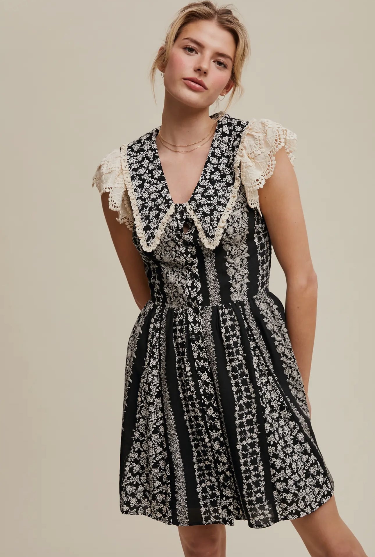 Vintage Lace Floral Mini Dress