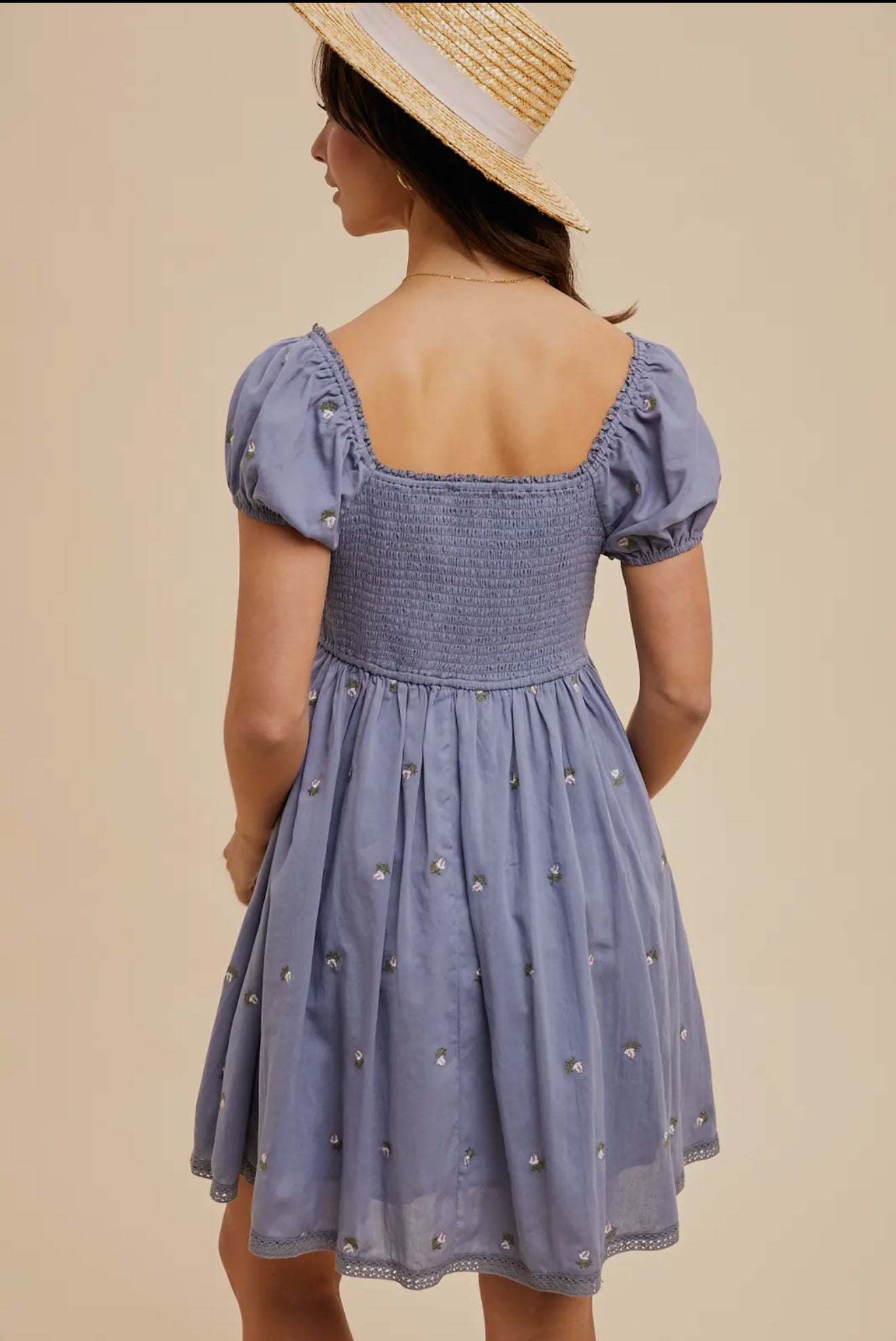 Cross Stitched Embroidered Babydoll
Mini Dress