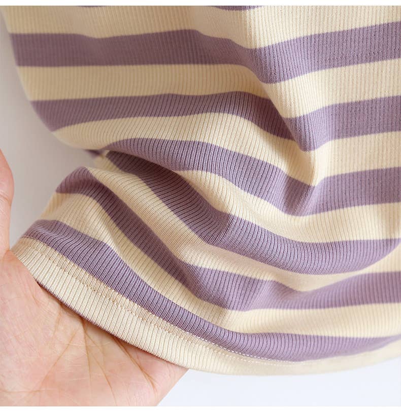 Contrast stripe scoop neck built-in bra tank top: Purple