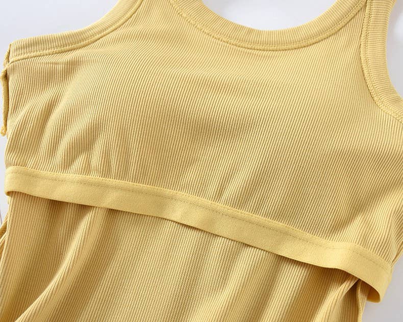 Athleisure built-in bra rib tank top: Yellow