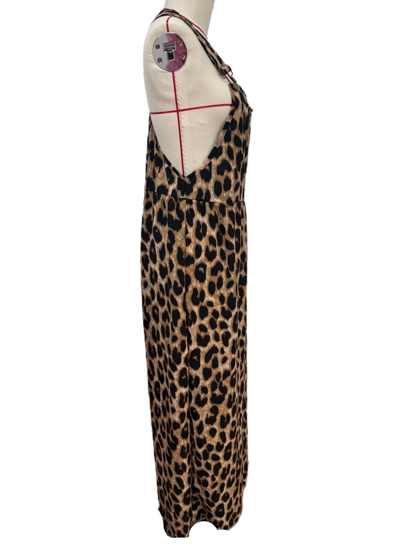 Retro Western Leopard Print Adjustable Strap Jumpsuit: Leopard